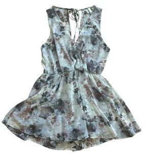 Cookies Gray Floral Flowy Flouncy Romper Women’s Small Sheer Tie Back Bow